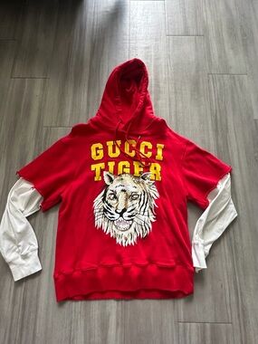 Gucci Red & White Layered Hoodie (XL)